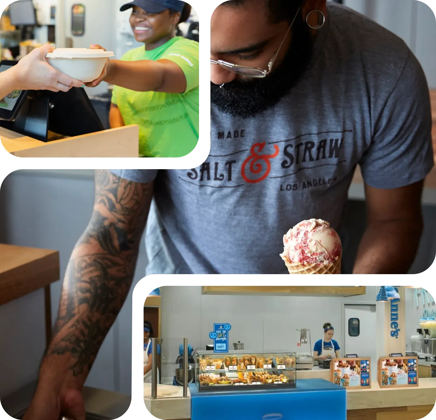 Collage of photos of restaurant and hospitality team members at work